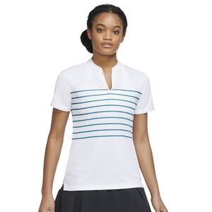 NWT New Nike Golf Top Dri Fit White Stripes Casual Aqua Blue S Womens Run Walk